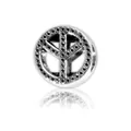 Charme en alliage argent vintage avec signe de paix et incrustations noires - Forme d'Avion Ronde