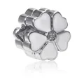 Flower-shaped silver charm featuring white heart enamel petals and a central zircon stone - White Petal Stopper Clip