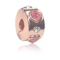 Rose gold cylindrical spacer bead with pink heart zircon for DIY charm bracelets - Rose Gold Rhinestone Stopper Clip