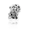 Perle d'ours en argent avec chapeau et sac à fleurs pour création de bijoux - Forme Ours à Chapeau