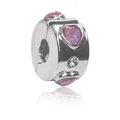 Polished silver charm with purple heart crystals and white rhinestones for DIY bracelets - Silver Rhinestone Stopper Clip