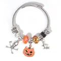 Γοτθικό βραχιόλι Halloween με ασημένιες χάντρες νεκροκεφαλής και πορτοκαλί κολοκύθες - Ασημί Νεκροκεφαλή Κολοκύθα Γάτα (BL-20)