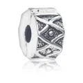 Vintage silver alloy stopper bead with geometric embossed pattern for DIY bracelets - Plain Silver Stopper Clip