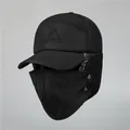Zwarte wintermuts voor heren met oorkleppen en afneembaar gezichtsmasker - Verstelbaar / Zwart