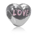Silver heart charm bead with pink LOVED engraving for DIY bracelet jewelry - Love Heart Stopper Clip