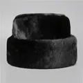 Mens faux fur winter pillbox hat in black providing warmth and classic Russian style - Single Hat / Black