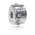 Silver alloy stopper charm with clear zirconia stones and star engraving for bracelets - Silver Positioning Charm