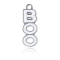 Silver Halloween BOO letter pendant with white enamel finish and hanging loop - White BOO Style