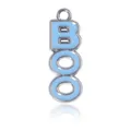 Light blue enamel BOO ghost pendant with silver trim for Halloween jewelry making - Blue BOO Style