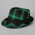 Dettaglio del cappello fedora a quadri verdi e neri con nastro decorativo nero - M（56-58cm） / Quadri verdi e neri