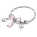 Bracciale a serpente d'argento con perline rosa e ciondoli a cuore e chiave - Stile Tartaruga Luna Stella Rosa (CL-33)