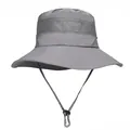 Breathable gray outdoor bucket hat with sun protection mesh and adjustable chin strap - M (56-58cm) / Gray