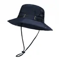 Dark blue outdoor sun hat with adjustable windproof drawstring and metal air vents - M(56-58cm) / Navy Blue
