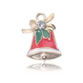 Christmas bell charm pendant in gold alloy with red enamel and green holly detail - Red Bell