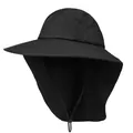 Detail of outdoor sun hat featuring wide brim, neck protection flap and breathable mesh vents - One Size / Black