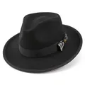 Detail of wool fedora hat featuring a black grosgrain ribbon and paisley pattern bow - M (56-58cm) / Black