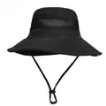 Close-up of mesh ventilation band and adjustable chin strap on black sun hat - M (56-58cm) / Black