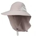 Detail view of khaki sun hat with breathable side mesh and adjustable wind lanyard - One Size / Light Gray