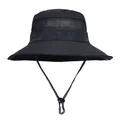 Detail of outdoor sun hat with breathable mesh crown and adjustable chin strap - M (56-58cm) / Navy Blue