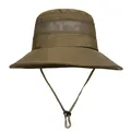 Detail of outdoor sun hat featuring breathable mesh panel and adjustable windproof chin strap - M (56-58cm) / Coffee