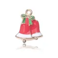 Golden alloy Christmas pendant featuring double red bells with a green bow design - Double Bells