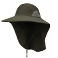 Detail eines olivgrünen Sonnenhuts mit atmungsaktivem Mesh und verstellbarem Kinnriemen - Einheitsgröße / Armeegrün