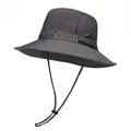 Dark grey outdoor sun hat with wide brim, adjustable chin strap, and breathable side vents - M(56-58cm) / Gray