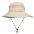 Detail showing the breathable mesh layer and adjustable drawstring on a khaki sun hat - M (56-58cm) / Beige