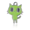 Pendentif chaton en émail vert avec bordure argentée pour création de bijoux DIY - Style Chat Vert Argenté