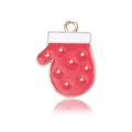 Christmas red enamel glove pendant with golden metal edges and hanging loop accessory - Red Glove