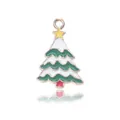 Golden Christmas tree pendant with green enamel and circular hanging hole for DIY jewelry - Christmas Tree