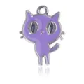 Pendentif chat en émail violet et argent pour la création de bijoux d'Halloween - Style Chat Violet Argenté