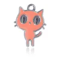 Pendentif chat en émail orange avec de grands yeux pour la création de bijoux Halloween - Style Chat Orange Argenté