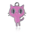 Pendentif chat en émail rose avec bords argentés pour la création de bijoux DIY - Style Chat Rose Fushia Argenté