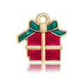 Christmas gift box pendant with red enamel, green bow, and gold trim finish - Gift Box