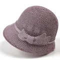 Dames zonnehoed in stoffig paars met strikdetail en minimalistische geweven rand - M (56-58cm) / Taro