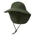 Detail of army green sun hat showing breathable mesh, wide brim and neck flap - M / Army Green