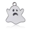 Pendentif fantôme en émail blanc avec bordure argentée pour création de bijoux - Style Fantôme Blanc Argenté