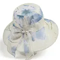 Elegant wide brim sun hat for women with floral patterns and side bow detail - M / Beige