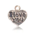 Golden heart-shaped alloy pendant with I love YOU engraving and black enamel fill - Gold Heart With Text
