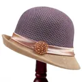 Elegant two-tone woven bucket hat for women with purple crown and beige brim decoration - M (56-58cm) / Taro