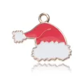 Christmas Santa hat pendant in red and white enamel with gold alloy finish for DIY jewelry - Red Hat