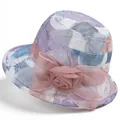 Elegant floral summer sun hat for elderly women with embroidery and mesh flower detail - M / Taro