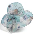 Light blue floral sun hat for women with organza plaid texture and bow decoration - M / Light Blue