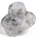 Light gray wide brim sun hat with floral pattern and silver thread for elderly women - M / Light Gray