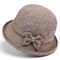 Chapeau de soleil pour femme avec imprimé feuilles blanches et nœud décoratif - M (56-58cm) / Kaki