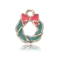 Christmas wreath pendant with red bow in gold alloy and green enamel finish - Green Wreath