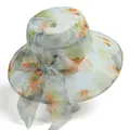 Breathable floral print sun hat for women with wide brim and large side bow detail - M (56-58cm) / Light Green