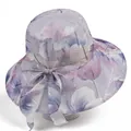 Women's wide brim sun hat with purple floral pattern and bow for UV protection - M (56-58cm) / Light Purple