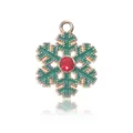 Green enamel snowflake charm with red rhinestone and gold alloy edge for jewelry - Green Snowflake